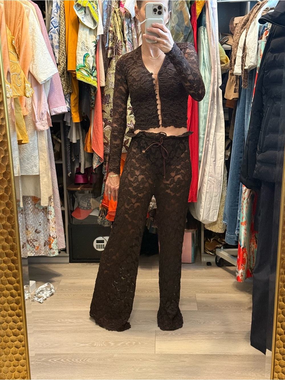 Rare Vintage Bisou Bisou Nouvelle Couture Lace Wide-Leg Pants Set Y2K Festival